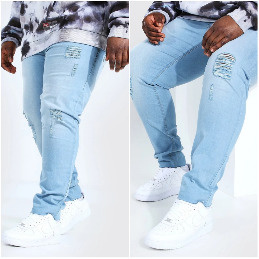 boohooMAN Big and Tall Raw Hem Skinny Fit Jeans